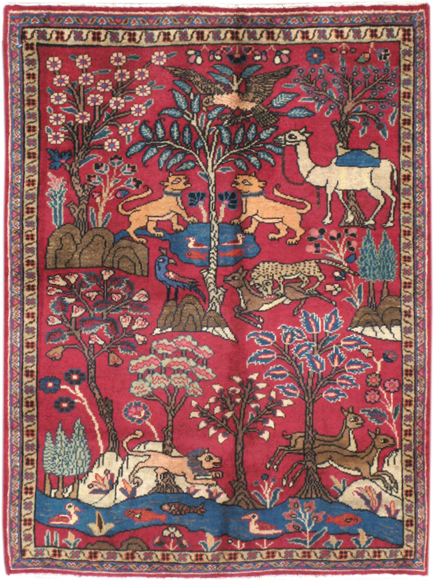 Vintage Persian Tabriz Pictorial Throw Rug, No.22051 - Gsblank
