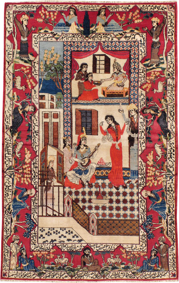 Vintage Persian Kashan Pictorial Rug, No.22075 - Gsblank