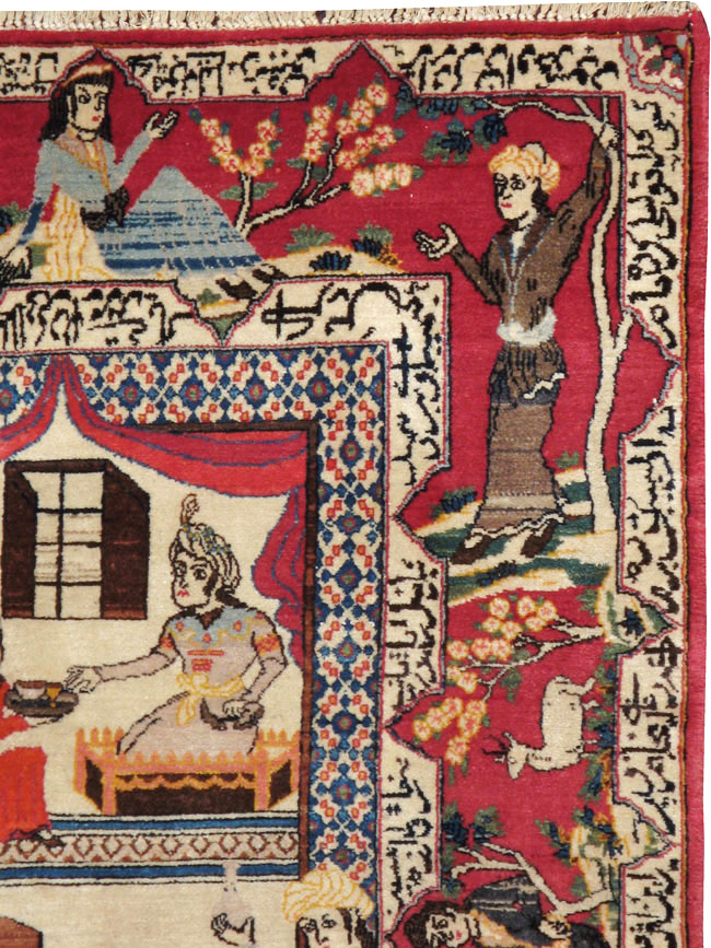 Vintage Persian Kashan Pictorial Rug, No.22075 - Gsblank