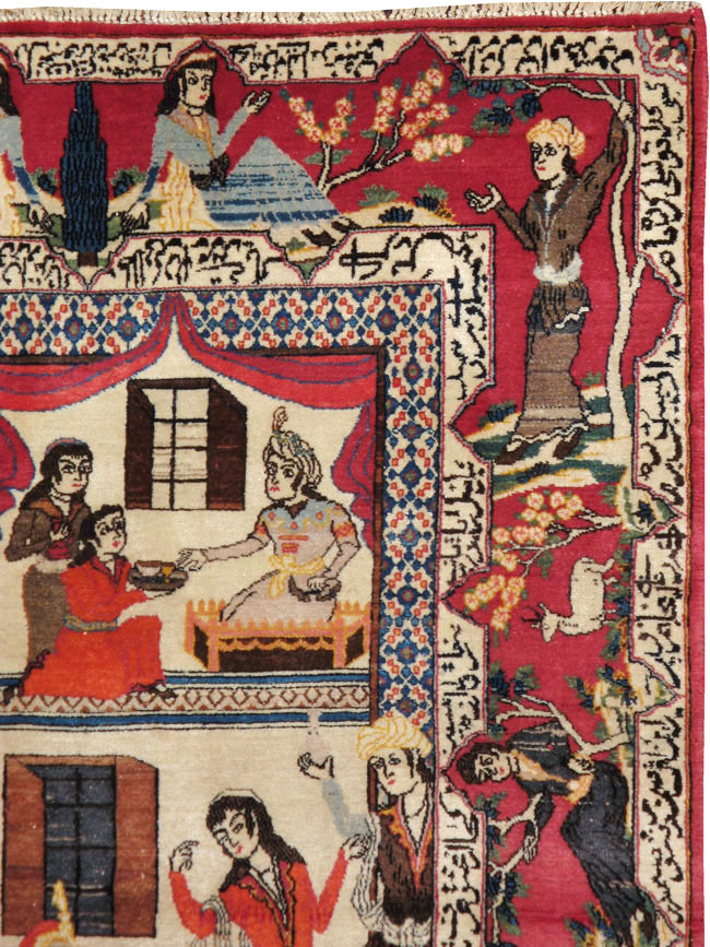 Vintage Persian Kashan Pictorial Rug, No.22075 - Gsblank