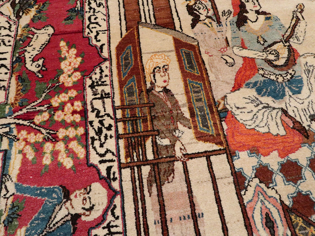 Vintage Persian Kashan Pictorial Rug, No.22075 - Gsblank