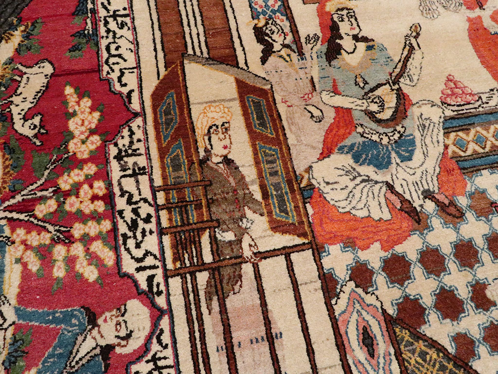 Vintage Persian Kashan Pictorial Rug, No.22075 - Gsblank