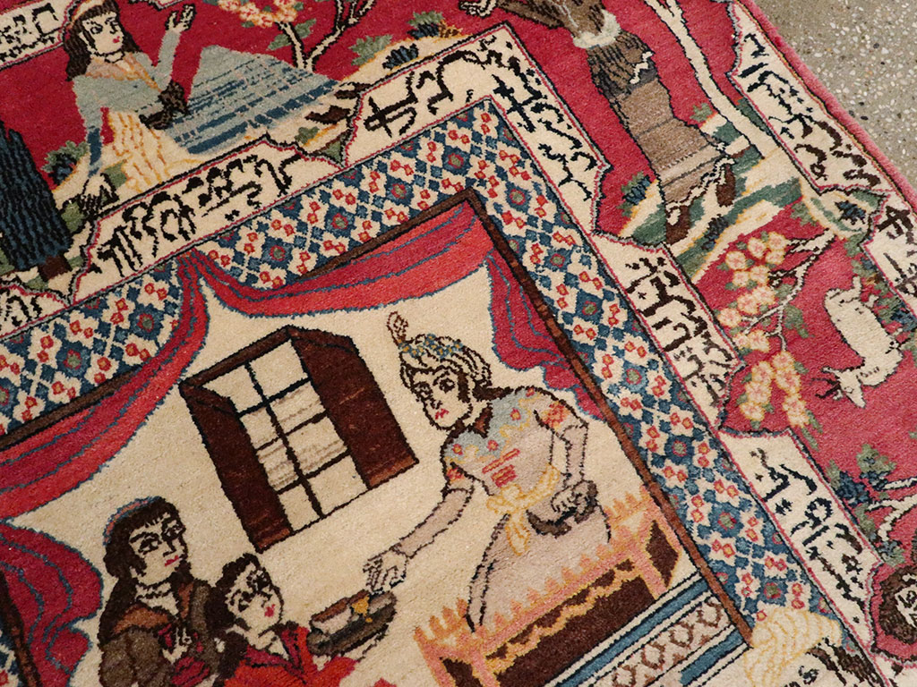 Vintage Persian Kashan Pictorial Rug, No.22075 - Gsblank