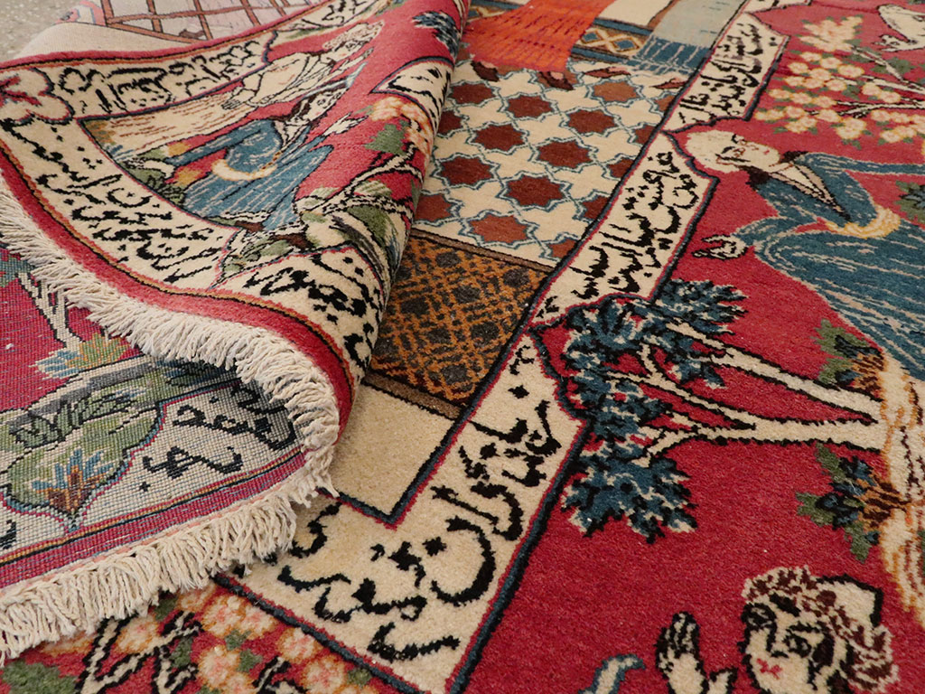 Vintage Persian Kashan Pictorial Rug, No.22075 - Gsblank