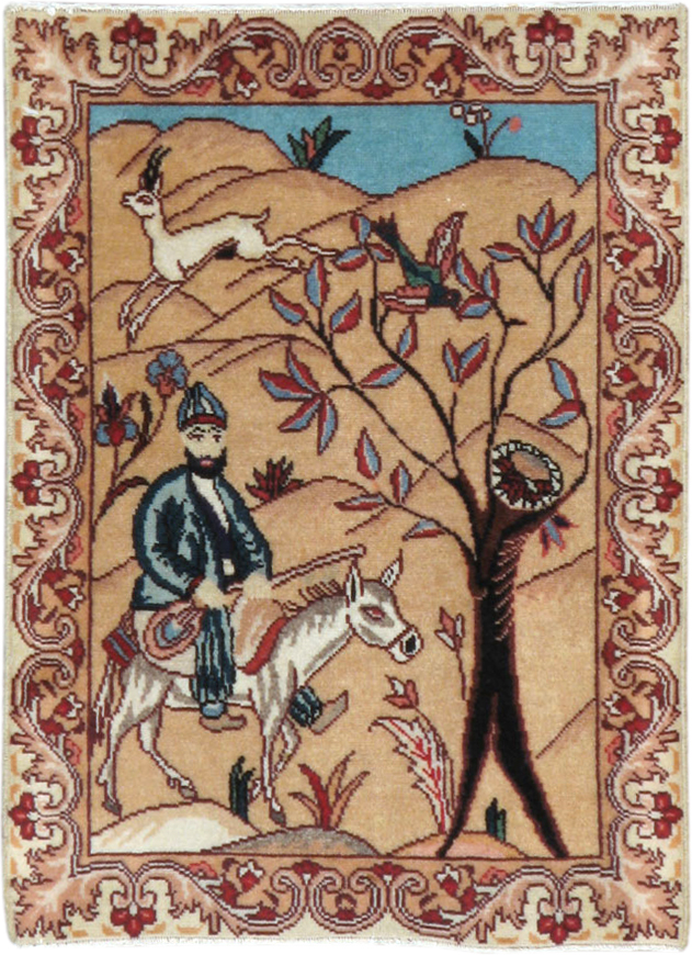 Vintage Persian Tabriz Pictorial Rug, No.22247 - Gsblank