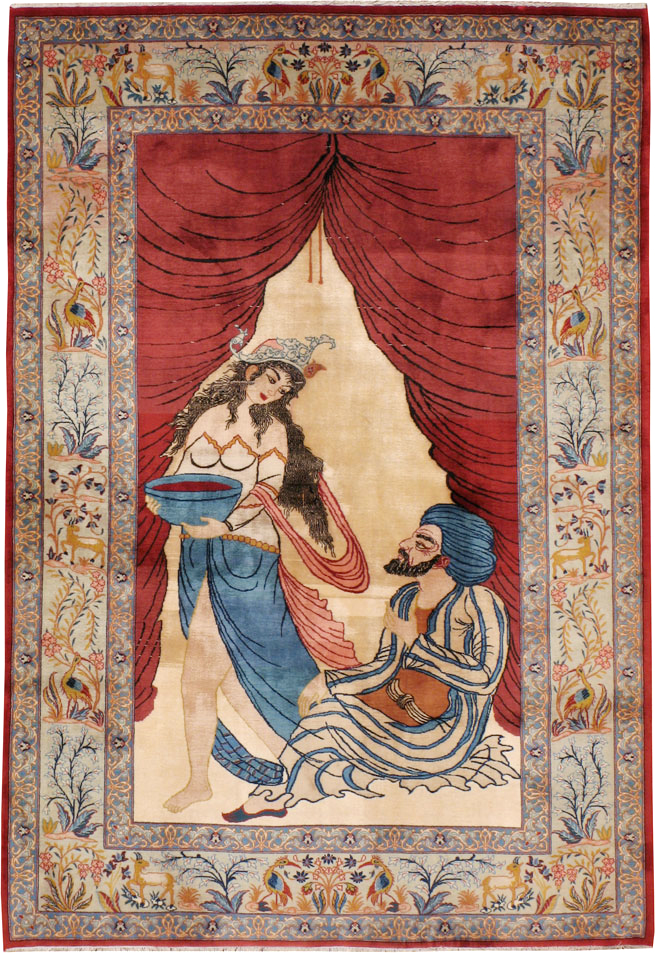 Vintage Persian Tabriz Pictorial Throw Rug, No.22461 - Gsblank