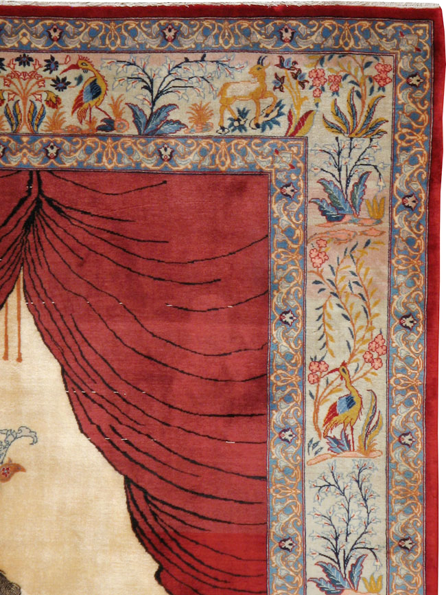 Vintage Persian Tabriz Pictorial Throw Rug, No.22461 - Gsblank