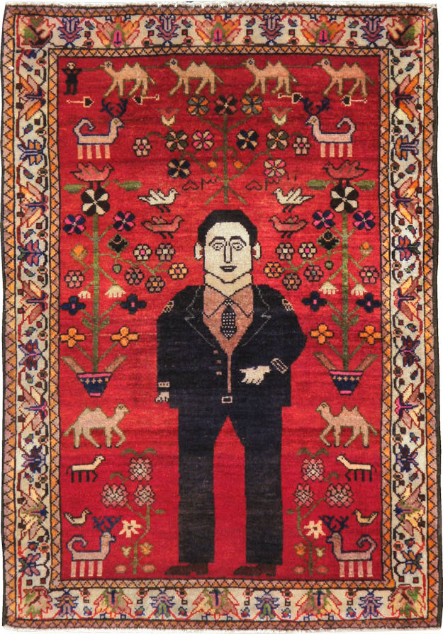 Vintage Persian Malayer Pictorial Rug, No.22476 - Gsblank