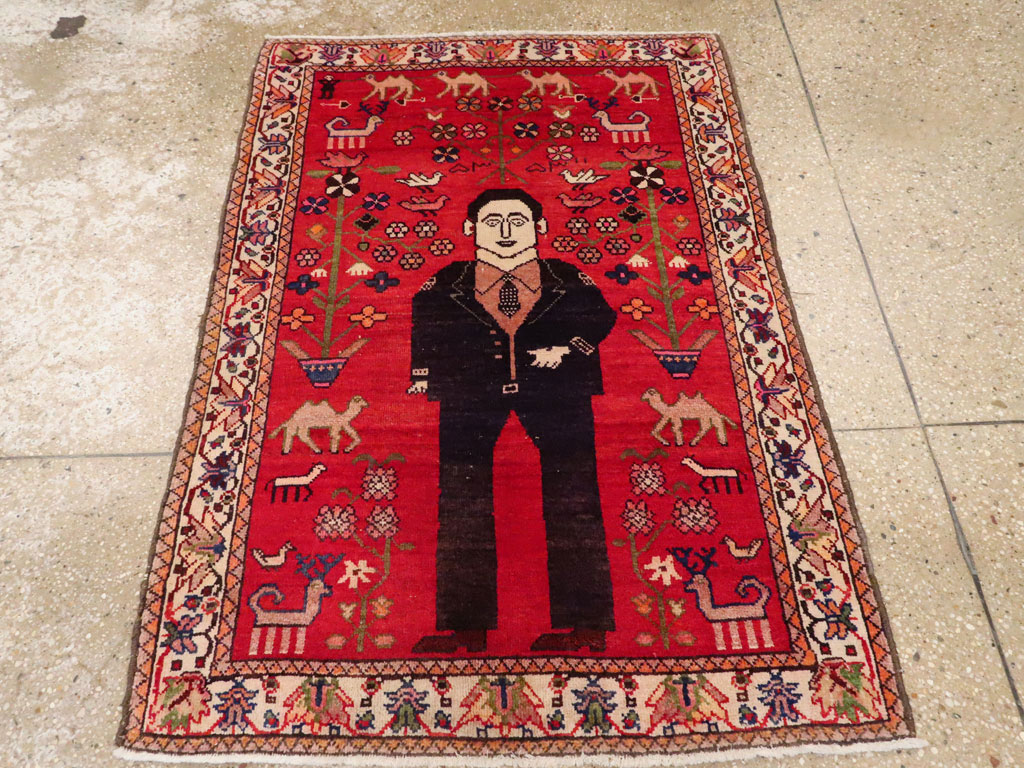 Vintage Persian Malayer Pictorial Rug, No.22476 - Gsblank