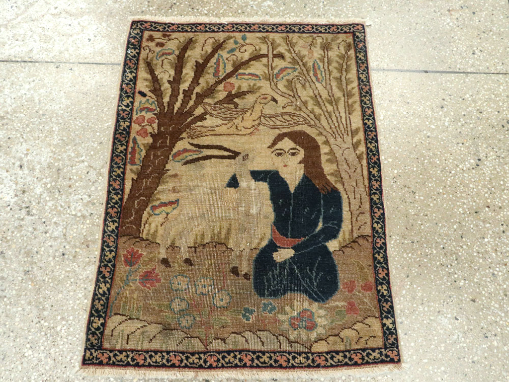 Vintage Persian Tabriz Pictorial Rug (Pair: 1 of 2), No.22595 - Gsblank