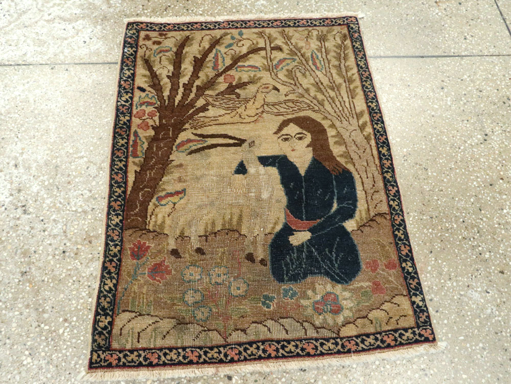 Vintage Persian Tabriz Pictorial Rug (Pair: 1 of 2), No.22595 - Gsblank