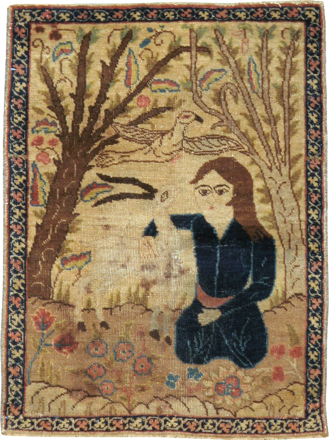 Vintage Persian Tabriz Pictorial Rug (Pair: 2 of 2), No.22596 - Gsblank