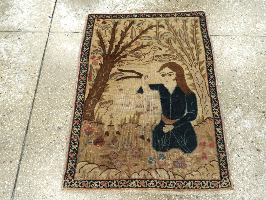 Vintage Persian Tabriz Pictorial Rug (Pair: 2 of 2), No.22596 - Gsblank