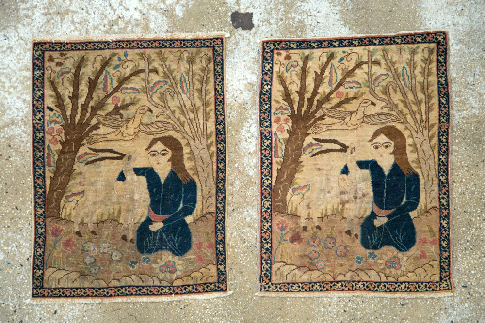 Vintage Persian Tabriz Pictorial Rug (Pair: 2 of 2), No.22596 - Gsblank