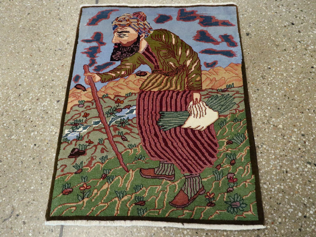 Vintage Persian Tabriz Pictorial Rug, No.22606 - Gsblank