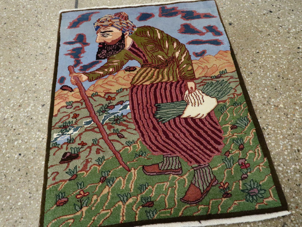 Vintage Persian Tabriz Pictorial Rug, No.22606 - Gsblank