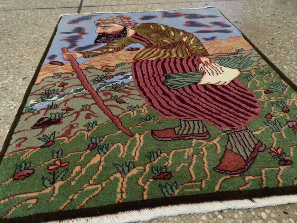 Vintage Persian Tabriz Pictorial Rug, No.22606 - Gsblank