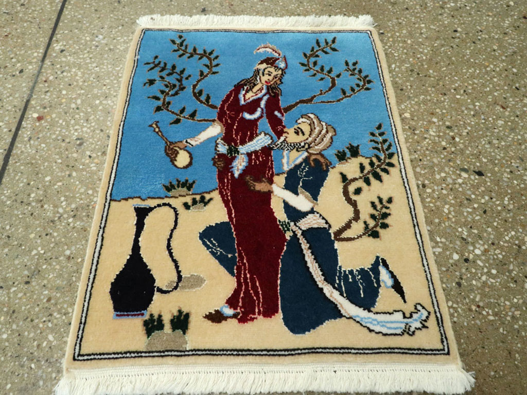 Vintage Persian Tabriz Pictorial Rug, No.22609 - Gsblank