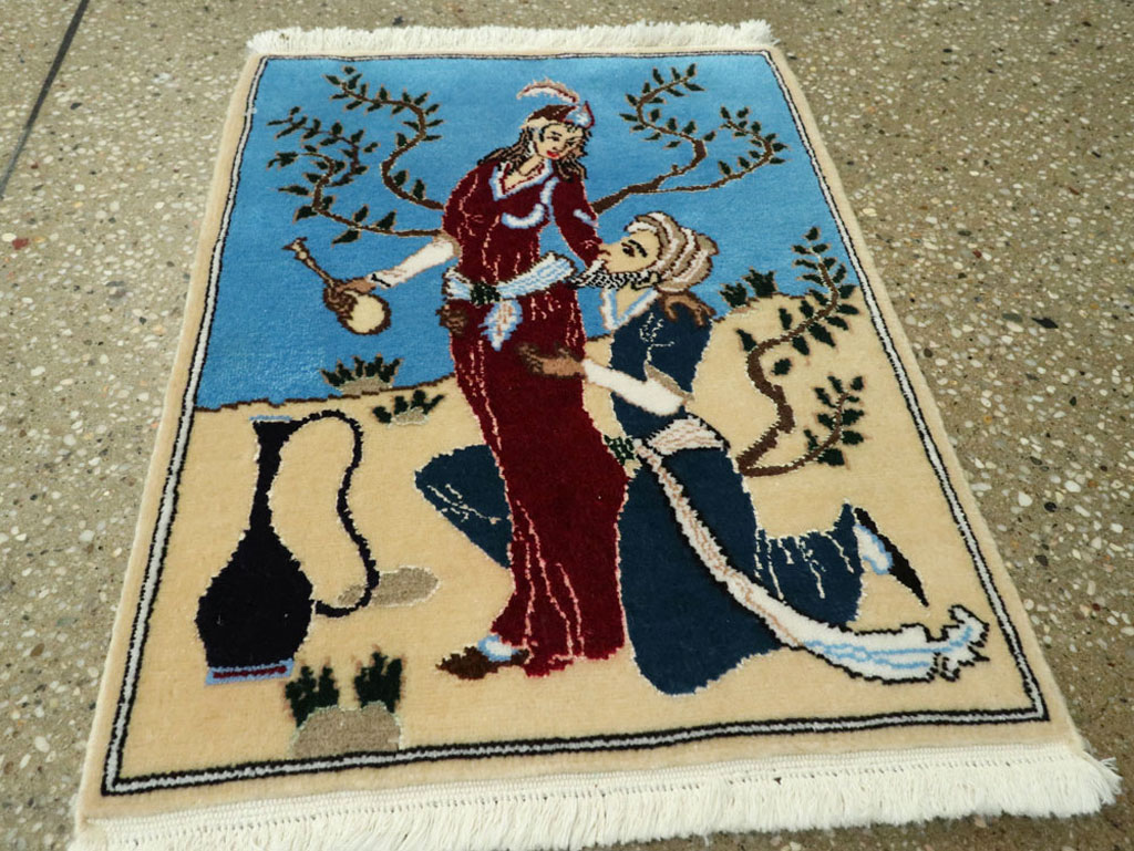 Vintage Persian Tabriz Pictorial Rug, No.22609 - Gsblank