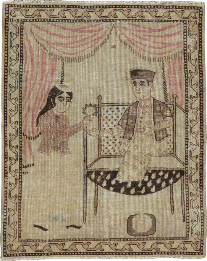 Antique Persian Tabriz Pictorial Rug, No.22695 - Gsblank