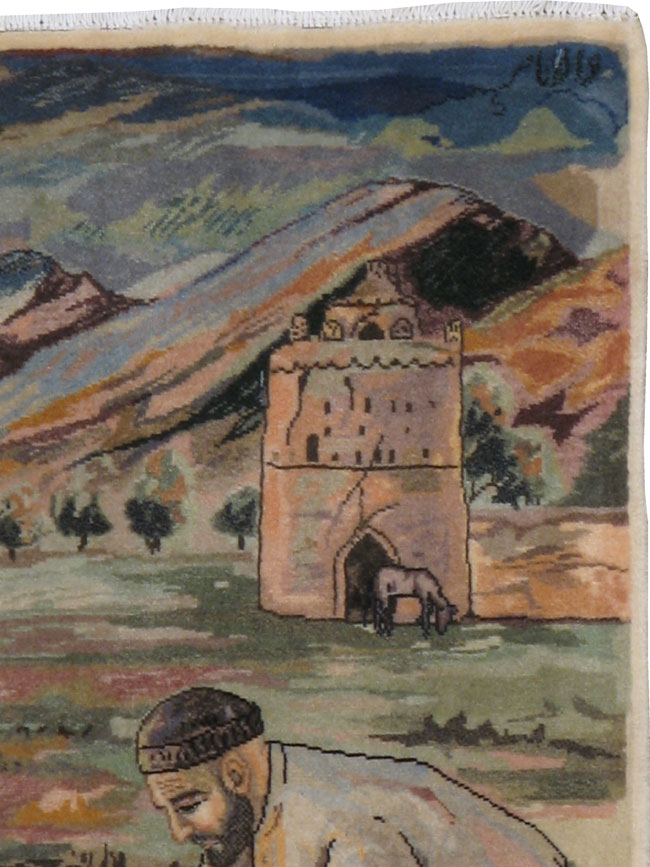 Vintage Persian Tabriz Pictorial Rug, No.22766 - Gsblank