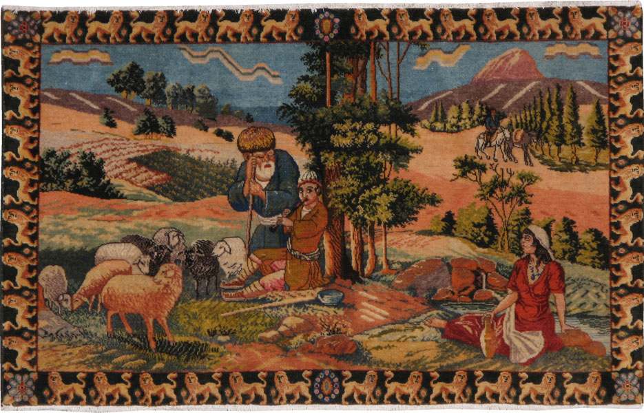 Vintage Persian Tabriz Pictorial  Rug, No.22767 - Gsblank