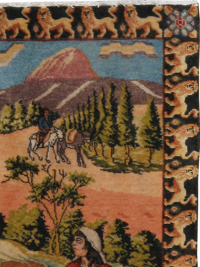 Vintage Persian Tabriz Pictorial  Rug, No.22767 - Gsblank