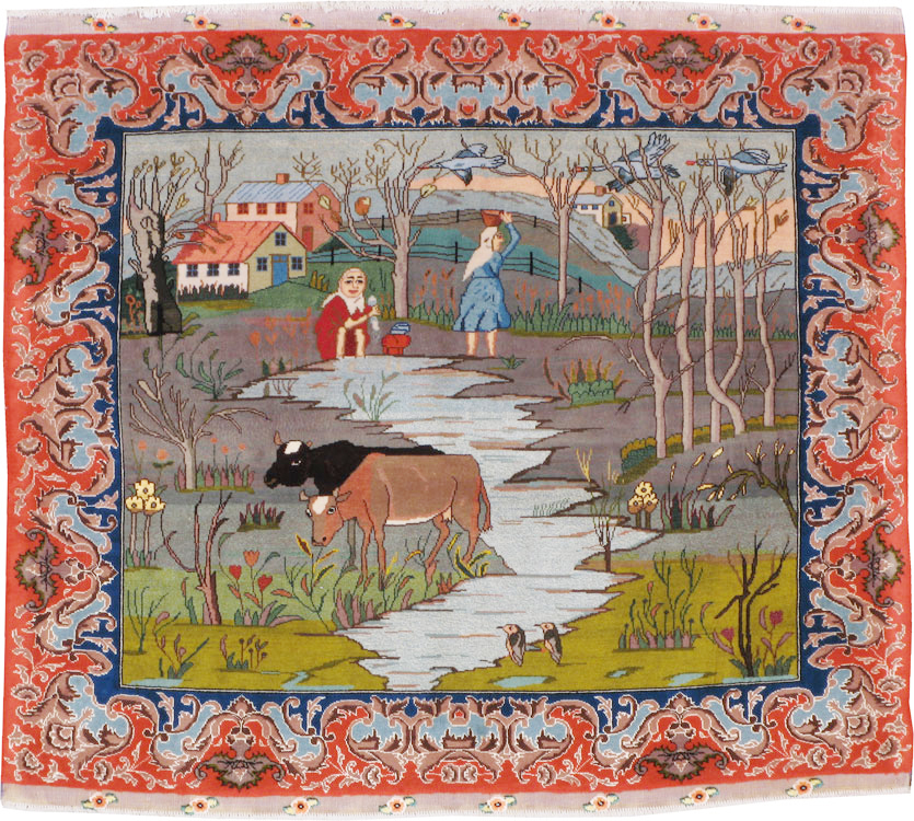 Vintage Persian Tabriz Pictorial Rug, No.22768 - Gsblank