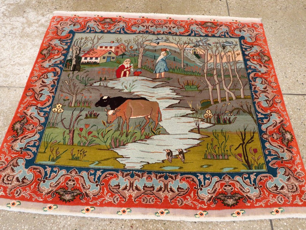 Vintage Persian Tabriz Pictorial Rug, No.22768 - Gsblank