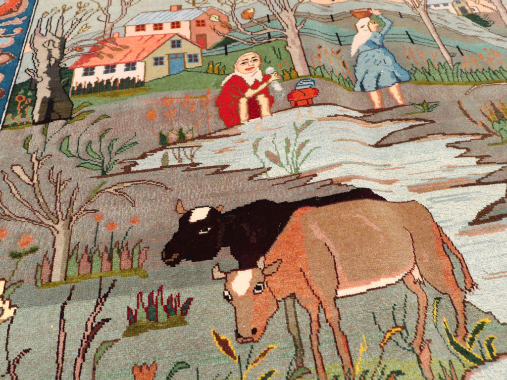 Vintage Persian Tabriz Pictorial Rug, No.22768 - Gsblank