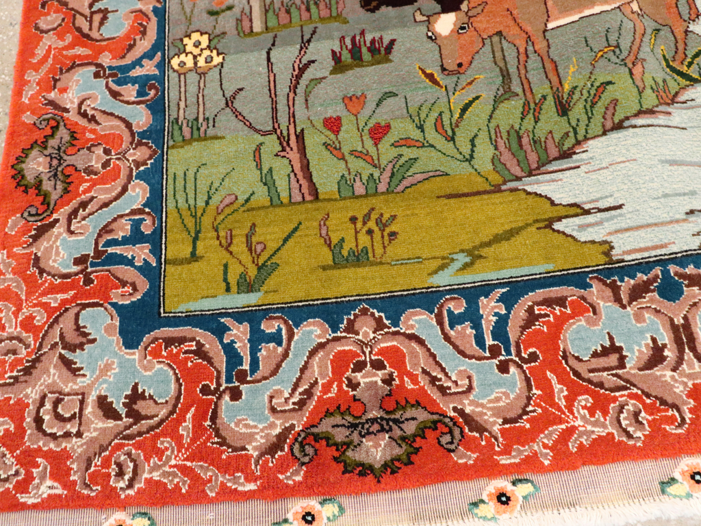 Vintage Persian Tabriz Pictorial Rug, No.22768 - Gsblank