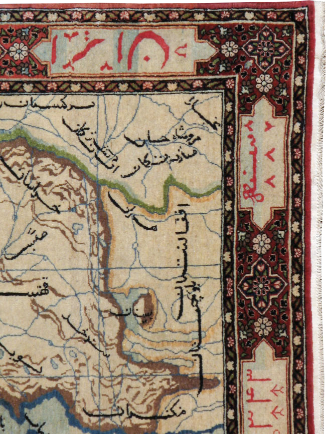 Antique Persian Tabriz Pictorial Map Rug, No.22840 - Gsblank