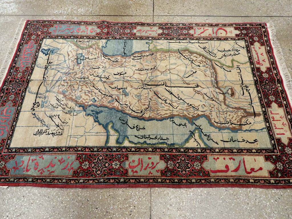 Antique Persian Tabriz Pictorial Map Rug, No.22840 - Gsblank