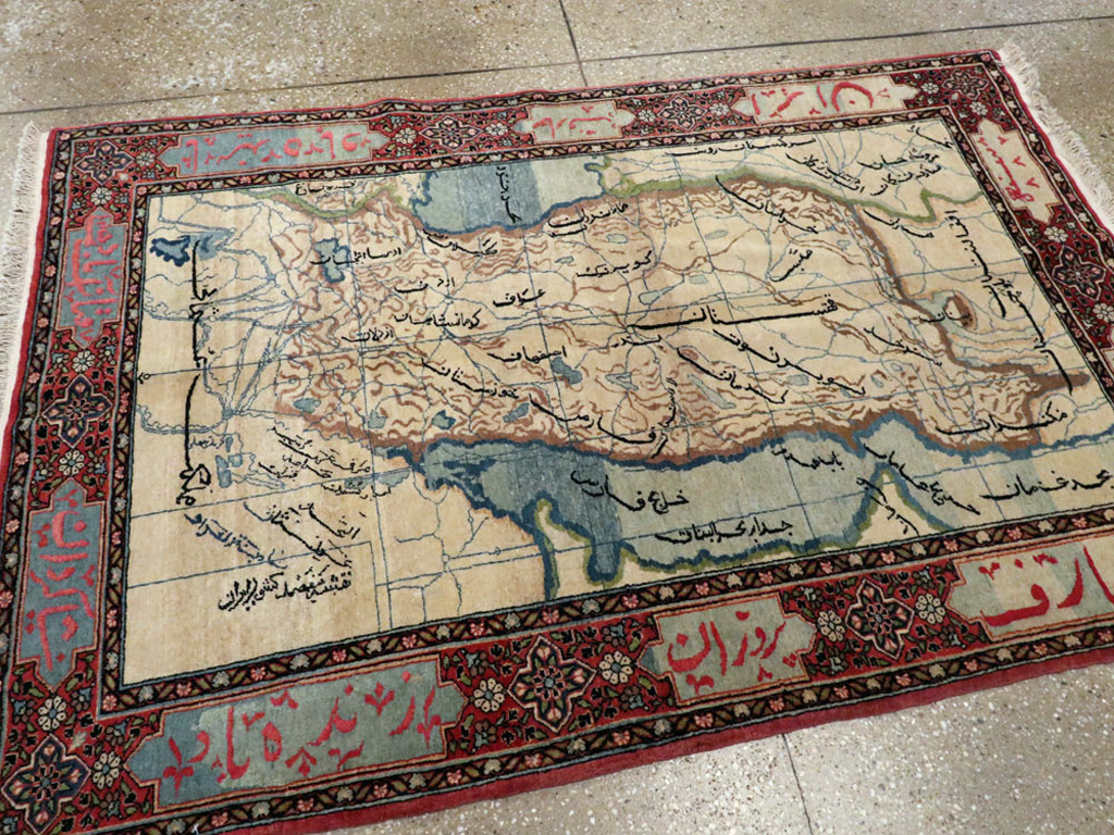 Antique Persian Tabriz Pictorial Map Rug, No.22840 - Gsblank
