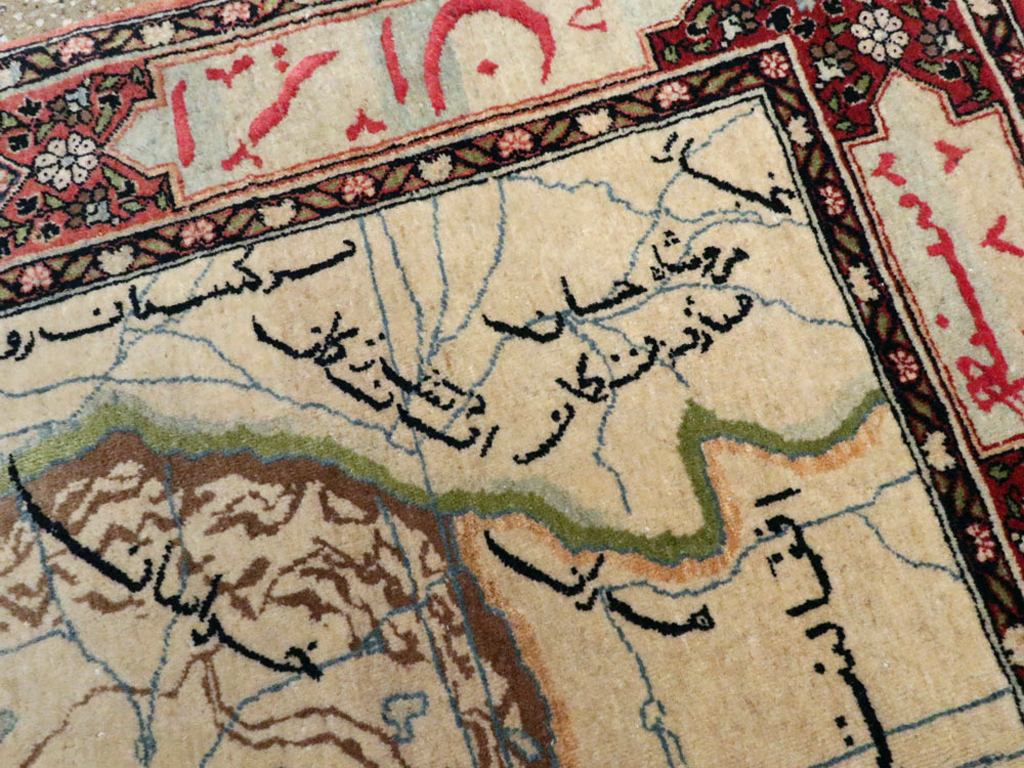 Antique Persian Tabriz Pictorial Map Rug, No.22840 - Gsblank