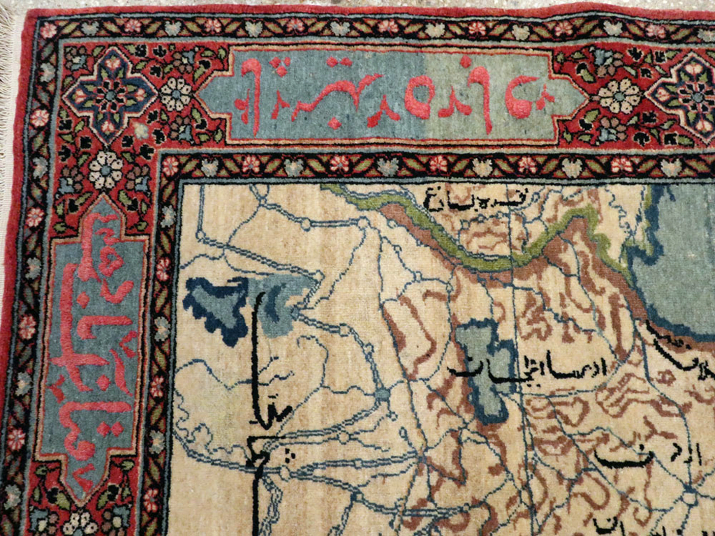 Antique Persian Tabriz Pictorial Map Rug, No.22840 - Gsblank