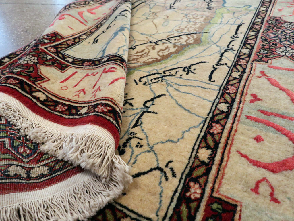 Antique Persian Tabriz Pictorial Map Rug, No.22840 - Gsblank