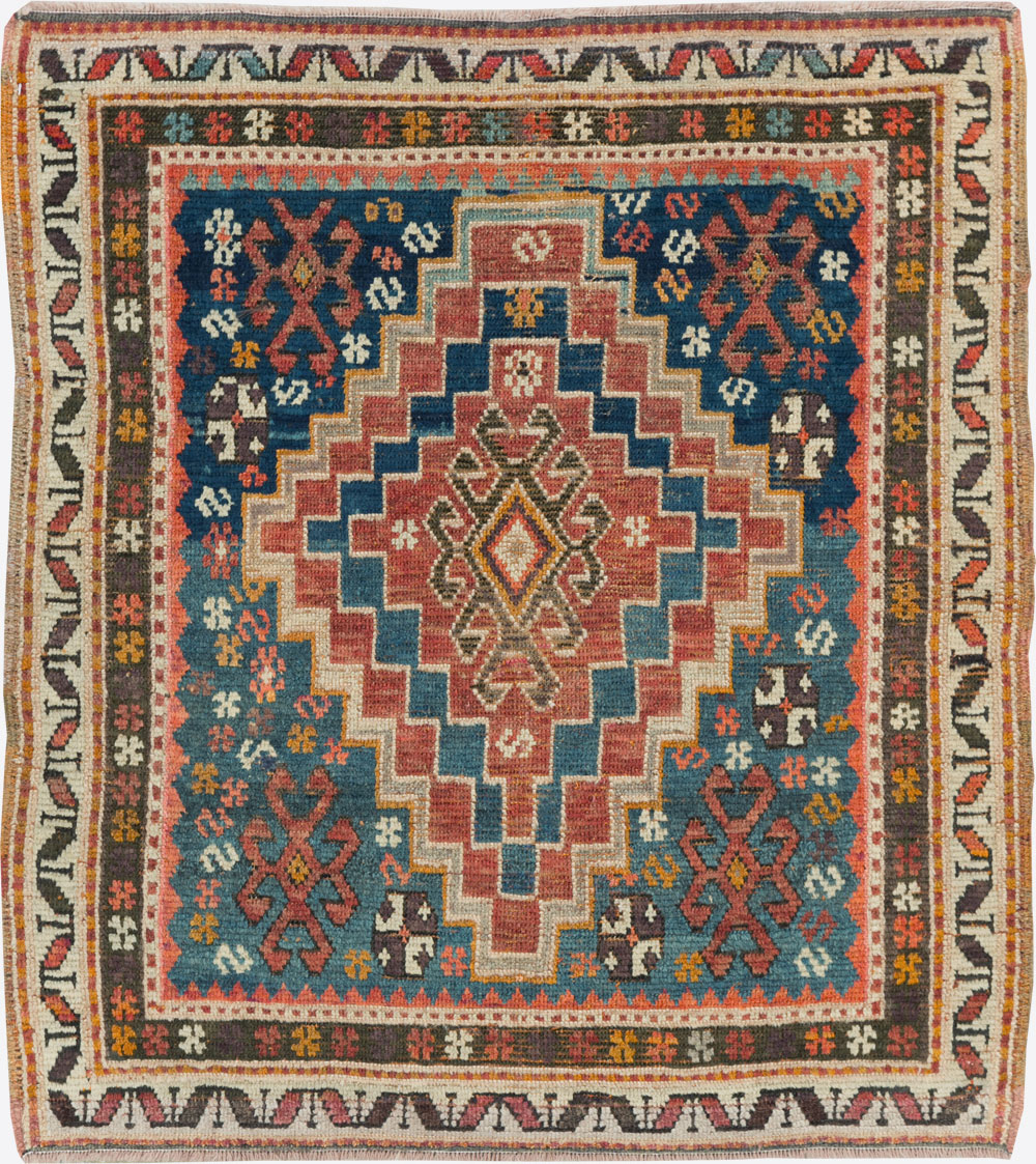 Antique Caucasian Kazak Square Throw Rug, No.22843 - Gsblank