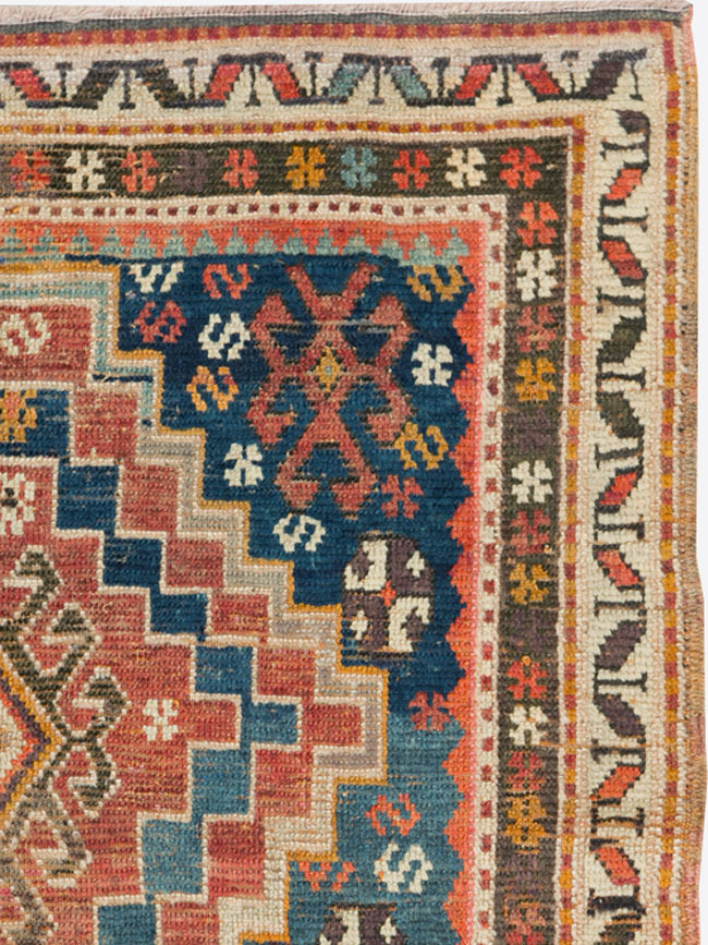Antique Caucasian Kazak Square Throw Rug, No.22843 - Gsblank