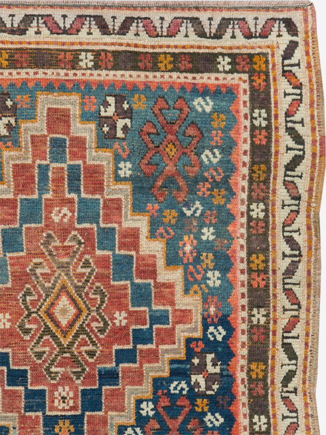 Antique Caucasian Kazak Square Throw Rug, No.22843 - Gsblank
