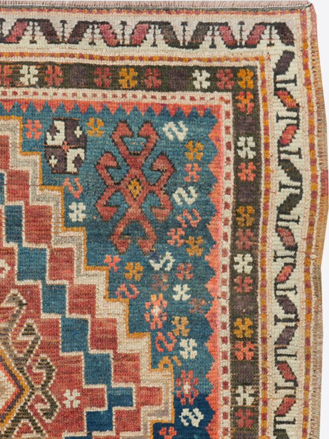 Antique Caucasian Kazak Square Throw Rug, No.22843 - Gsblank