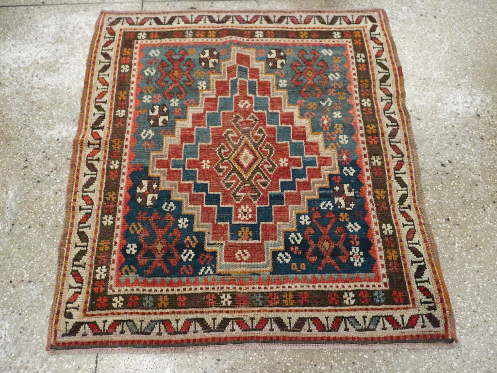 Antique Caucasian Kazak Square Throw Rug, No.22843 - Gsblank