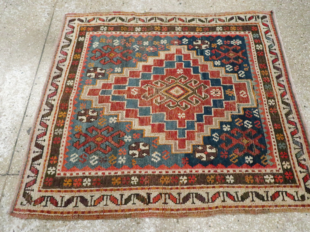 Antique Caucasian Kazak Square Throw Rug, No.22843 - Gsblank