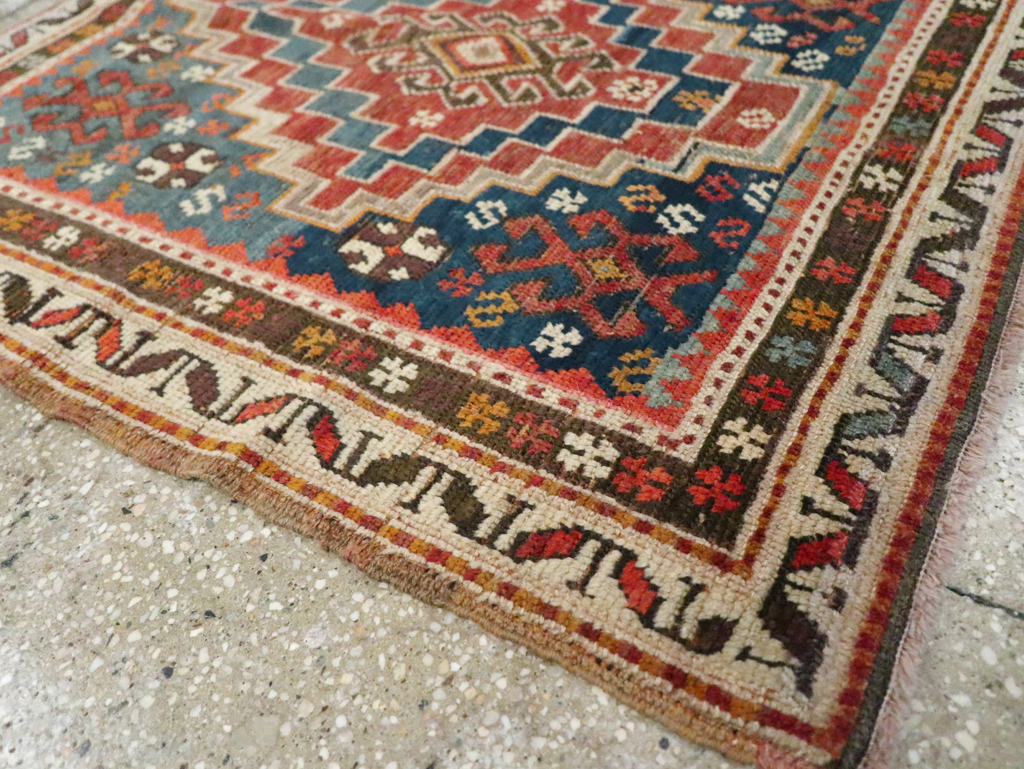Antique Caucasian Kazak Square Throw Rug, No.22843 - Gsblank