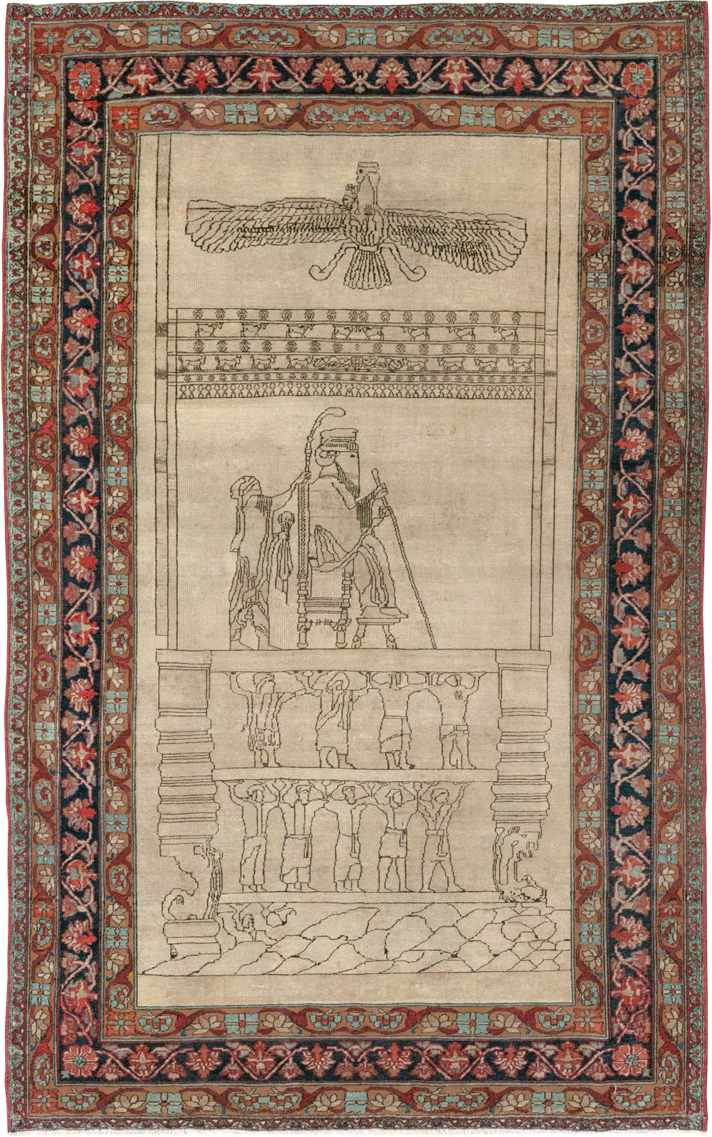 Antique Persian Lavar Kerman Pictorial Rug, No.22861 - Gsblank