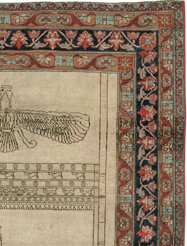 Antique Persian Lavar Kerman Pictorial Rug, No.22861 - Gsblank