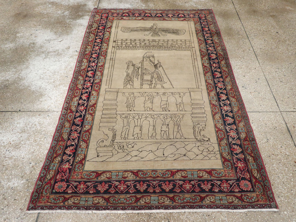 Antique Persian Lavar Kerman Pictorial Rug, No.22861 - Gsblank