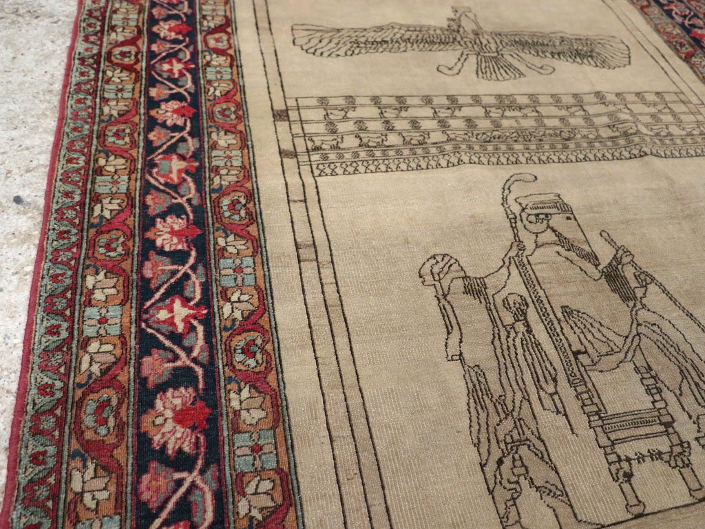 Antique Persian Lavar Kerman Pictorial Rug, No.22861 - Gsblank