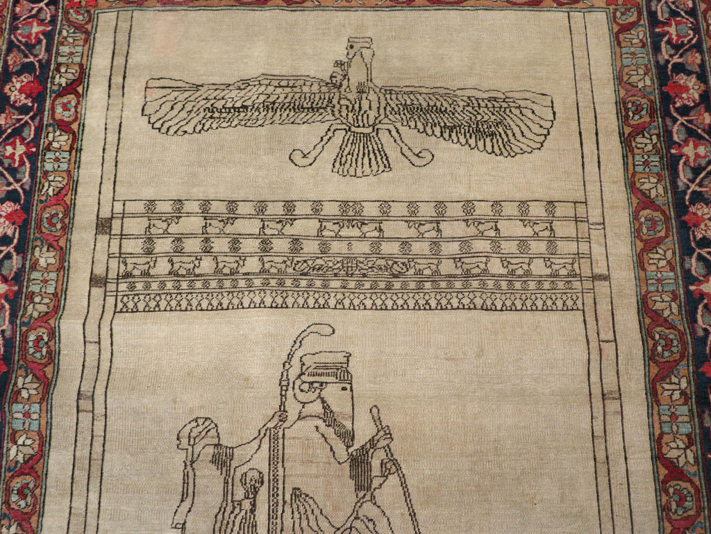 Antique Persian Lavar Kerman Pictorial Rug, No.22861 - Gsblank