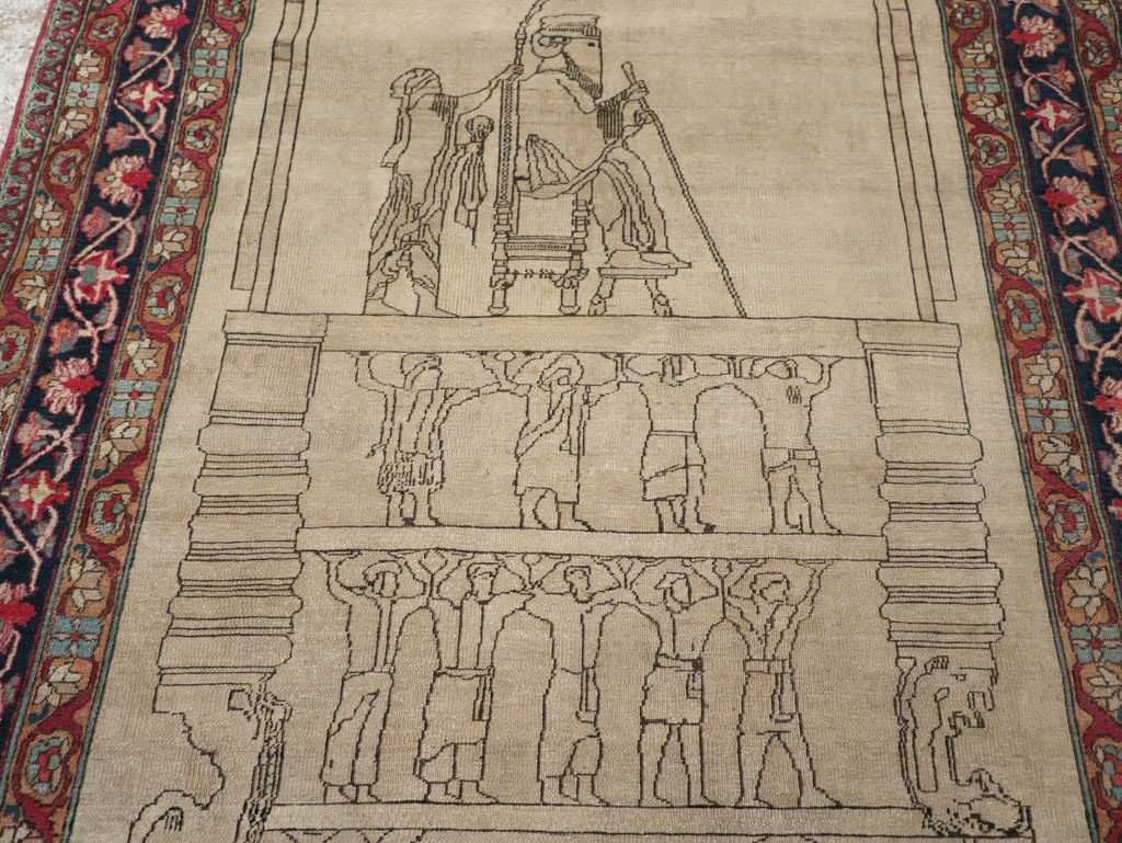 Antique Persian Lavar Kerman Pictorial Rug, No.22861 - Gsblank